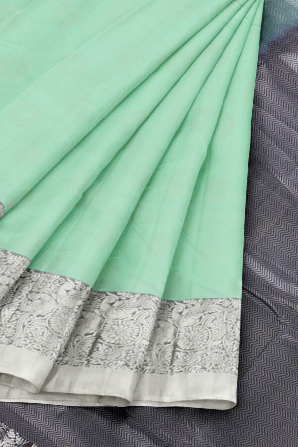 Pista green saree with silver border - Image 4