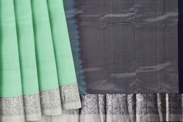 Pista green saree with silver border - Image 5
