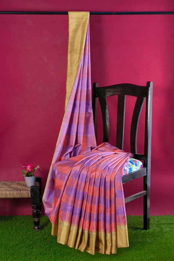 purple pink_saree with Golden Border - Image 3