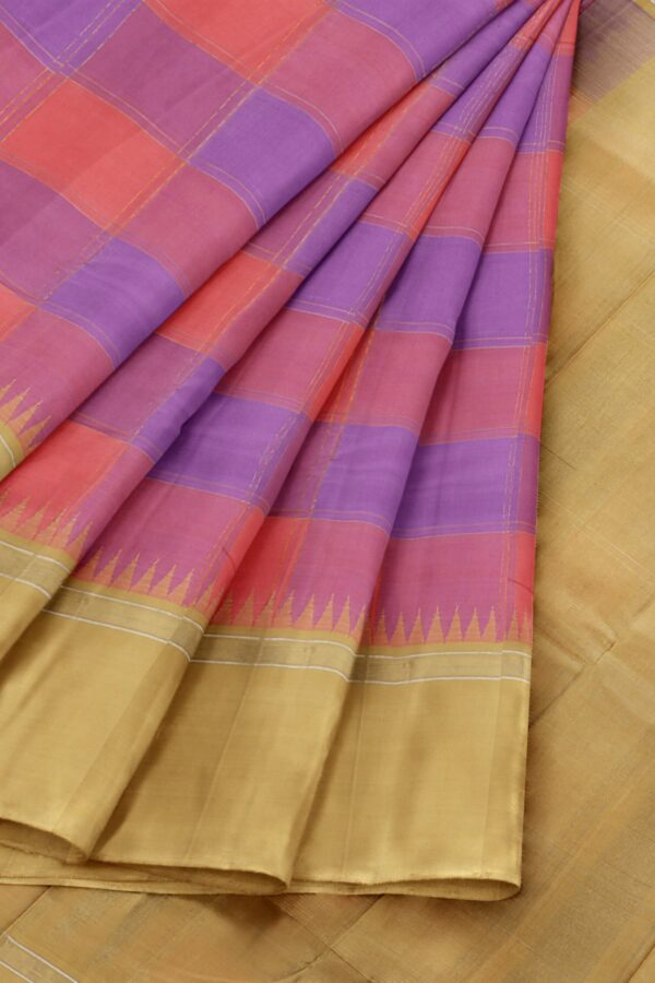 purple pink_saree with Golden Border - Image 4