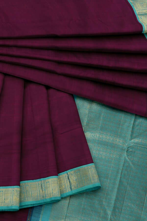 Purple Saree with Blue Border - Image 2