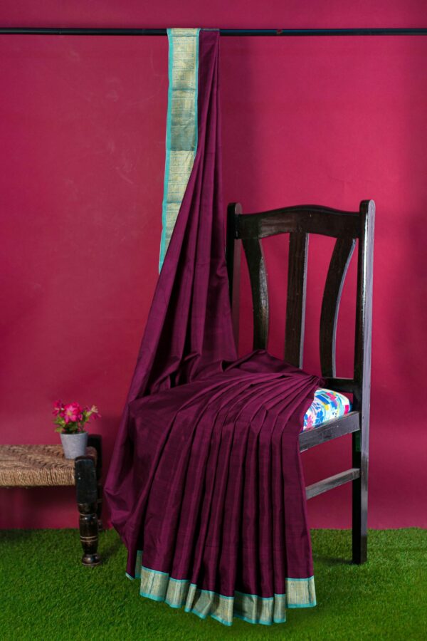 Purple Saree with Blue Border - Image 3