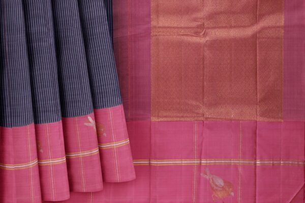 Purple Saree with pink Border - Image 5