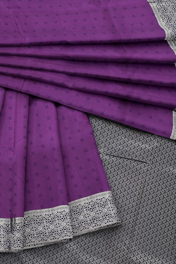 Purple Saree with Silver Border - Image 2