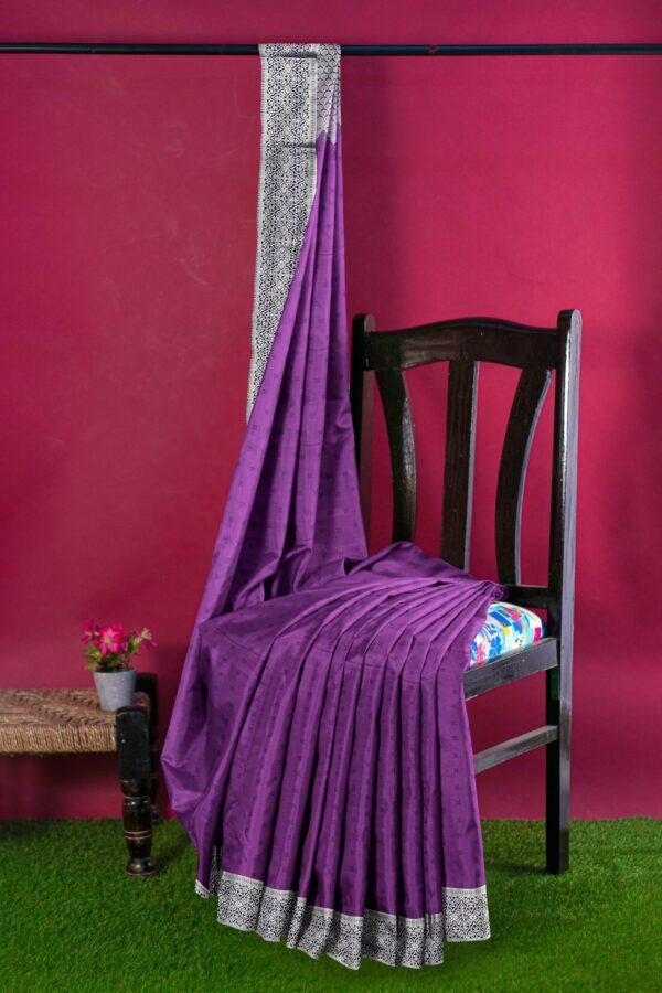 Purple Saree with Silver Border - Image 3