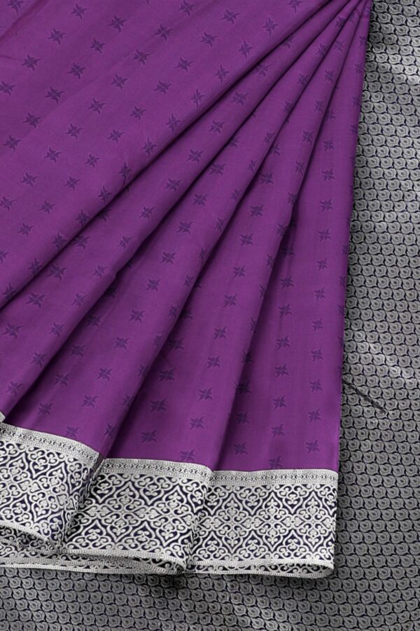Purple Saree with Silver Border - Image 4