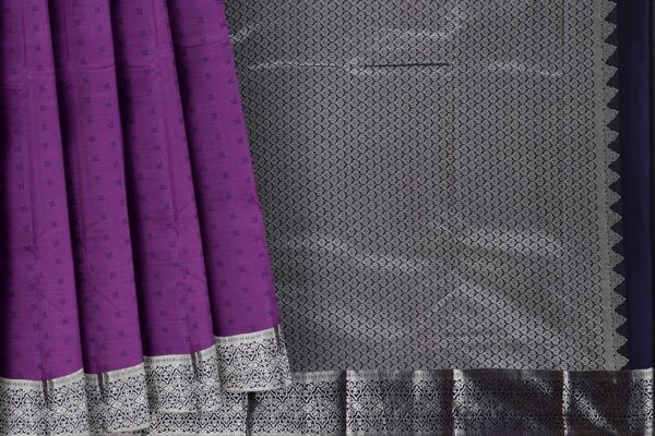 Purple Saree with Silver Border - Image 5