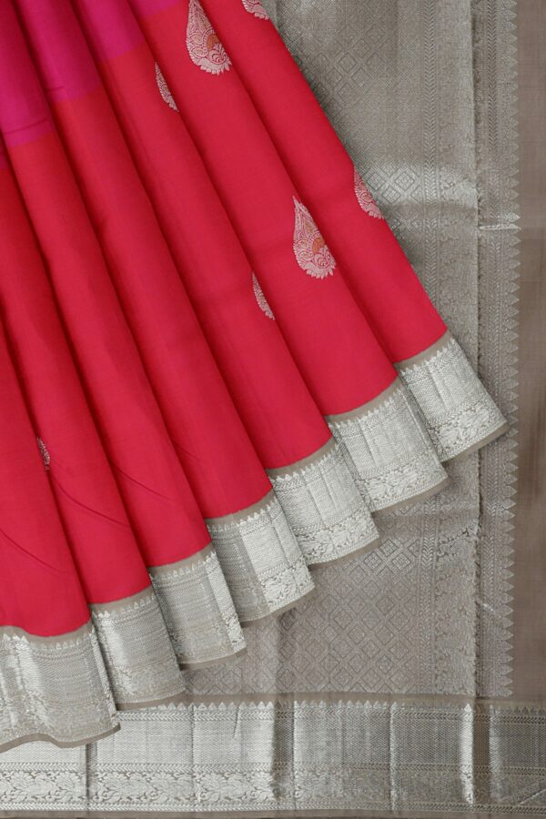 Red and Pink Saree with Silver Border