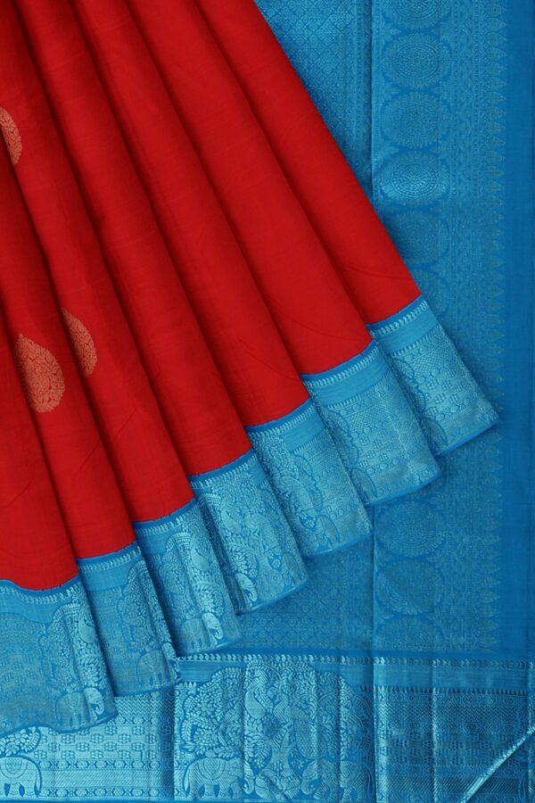 Red saree with Blue Border