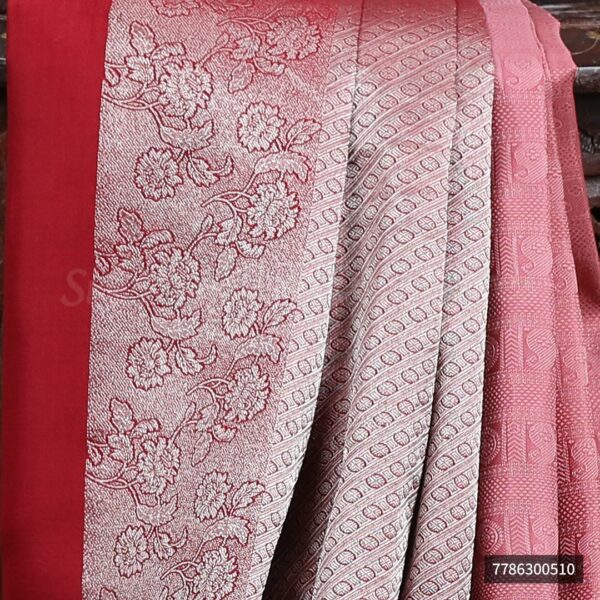 Red Saree With Dark Red Border - Image 2