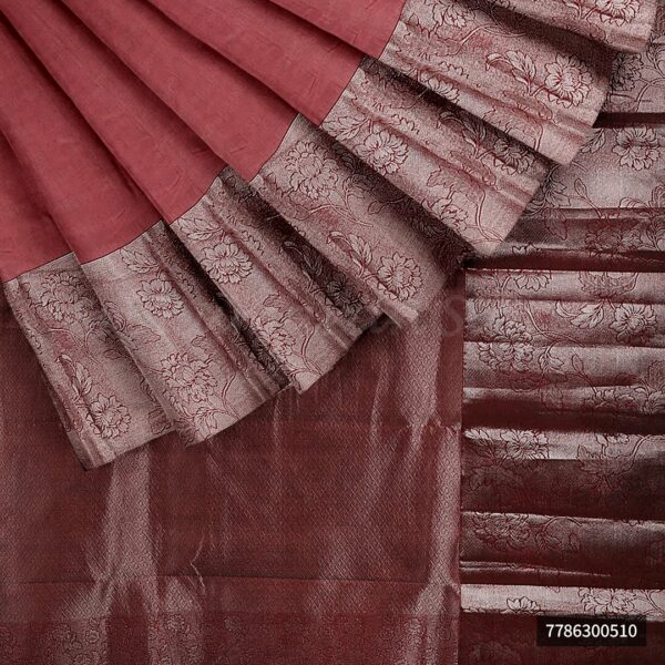 Red Saree With Dark Red Border - Image 5