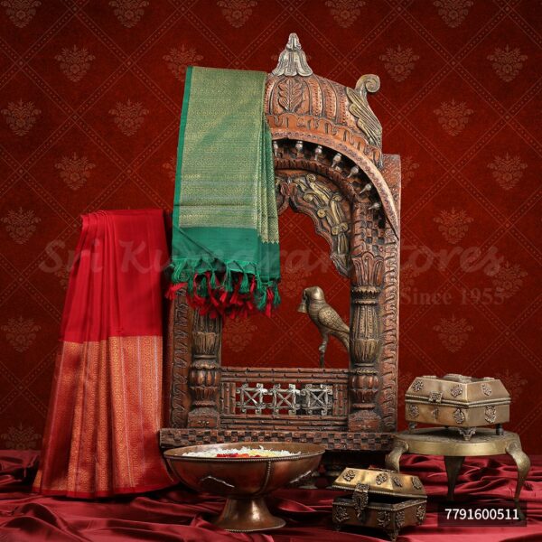 Red Saree With Green Border