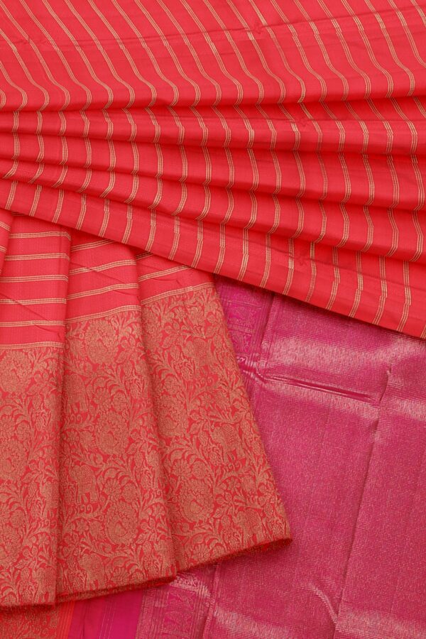 Red saree with Pink Border - Image 2