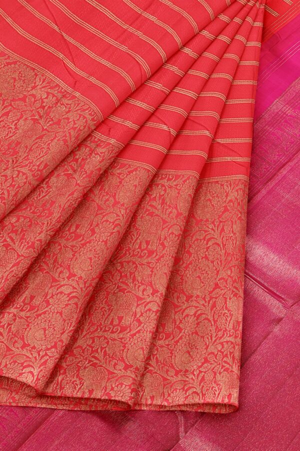 Red saree with Pink Border - Image 4