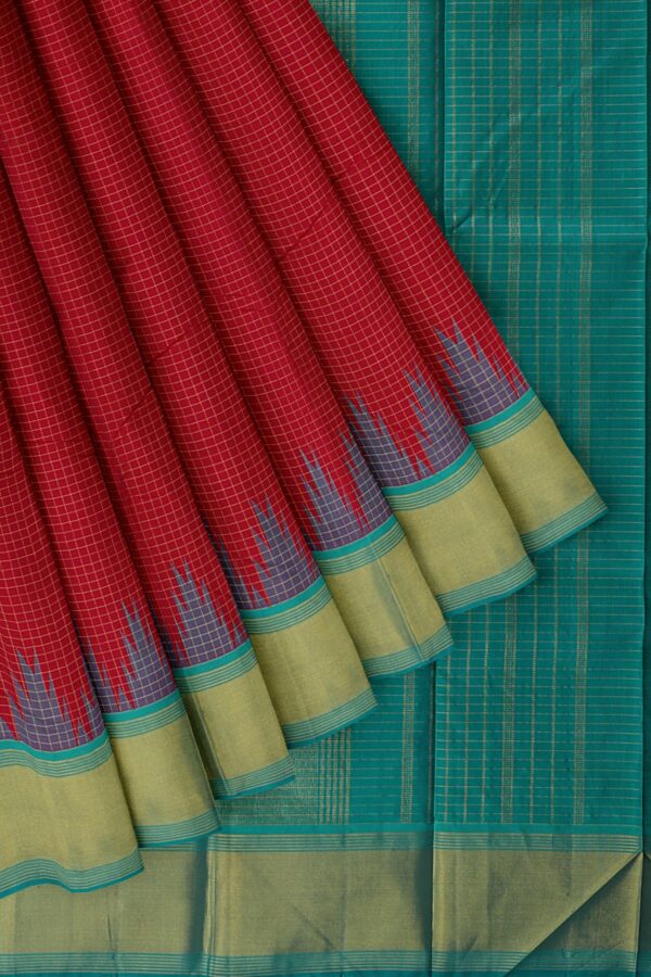 Red Saree with Torquoise Blue Border