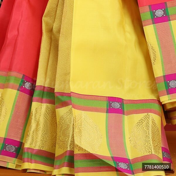 Red Saree With Yellow Border - Image 3