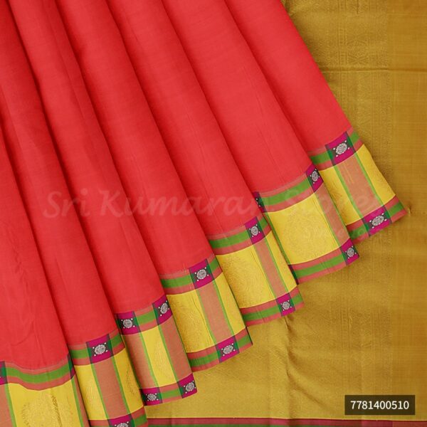 Red Saree With Yellow Border - Image 4