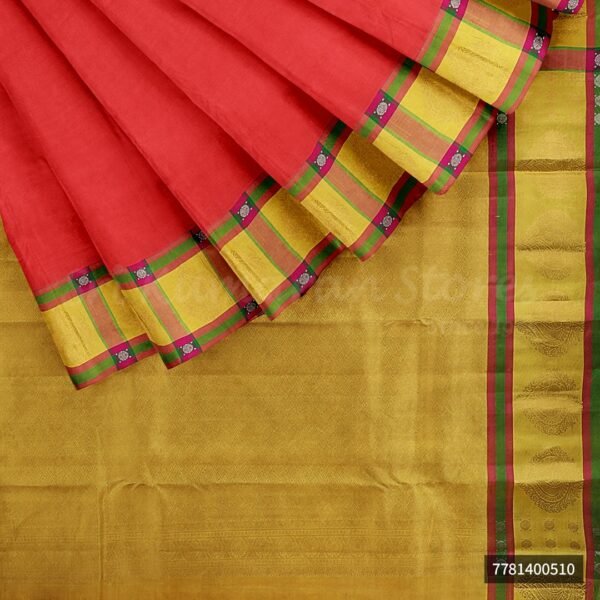 Red Saree With Yellow Border - Image 5