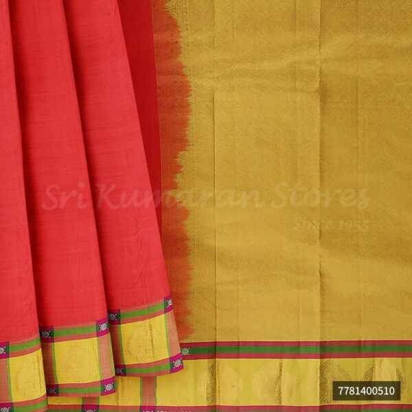 Red Saree With Yellow Border - Image 6
