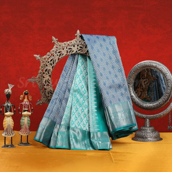 Silver Blue Saree With Turquoise Blue Border