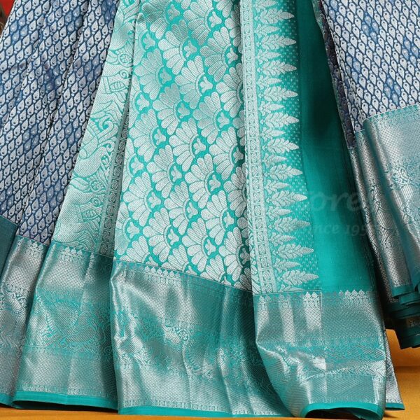 Silver Blue Saree With Turquoise Blue Border - Image 3