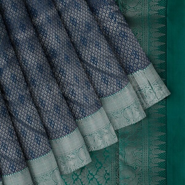Silver Blue Saree With Turquoise Blue Border - Image 4