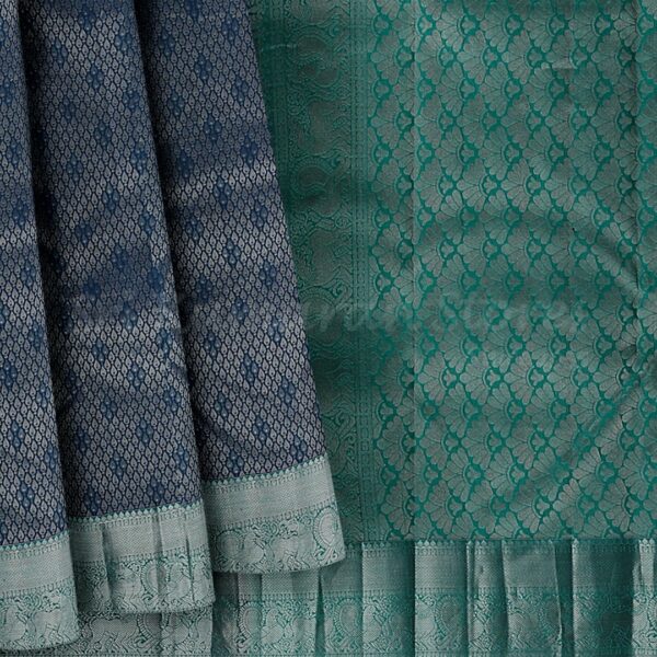 Silver Blue Saree With Turquoise Blue Border - Image 6