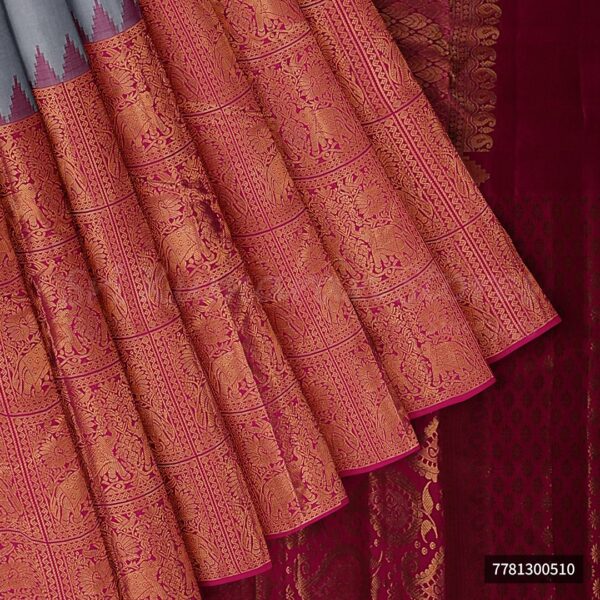 Silver Saree With Red Border - Image 4