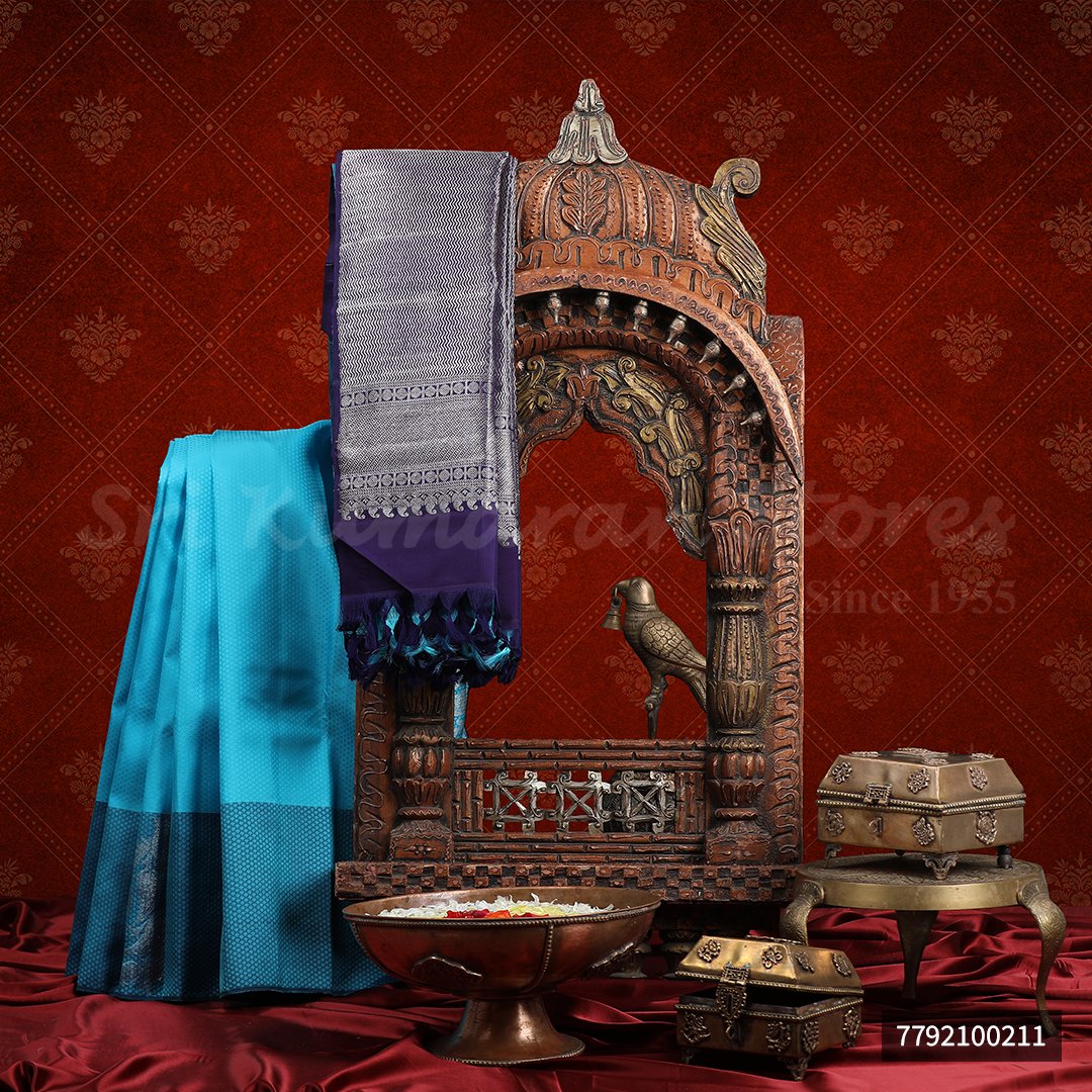 Sky Blue Saree With Dark Blue Border