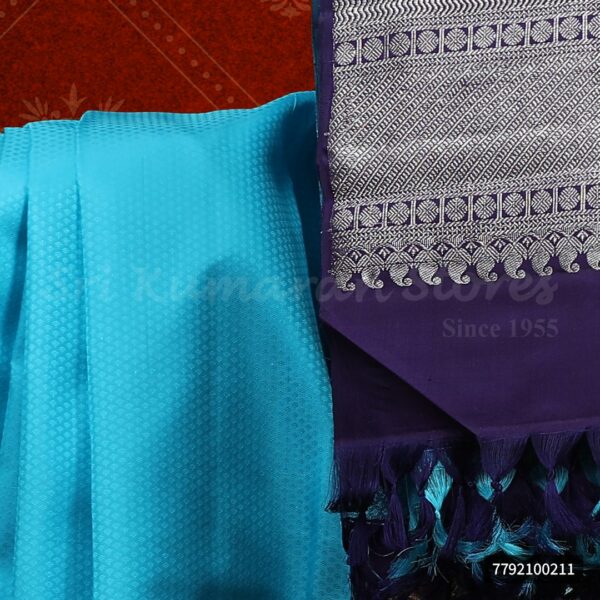 Sky Blue Saree With Dark Blue Border - Image 2