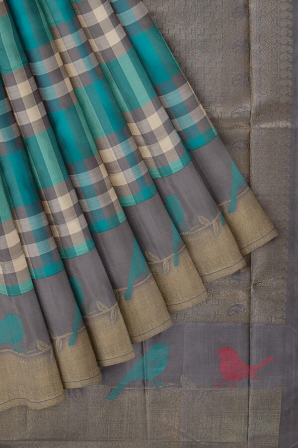 Torqouise Blue saree with Grey Border