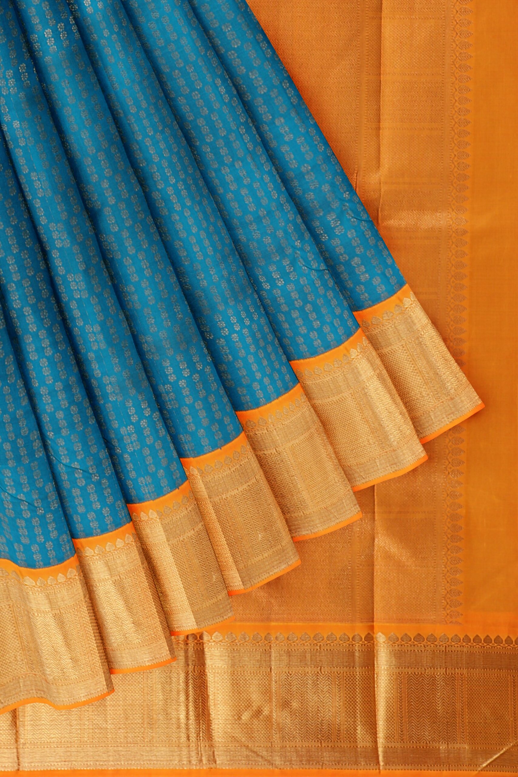 Torqouise Blue saree with Orange Border
