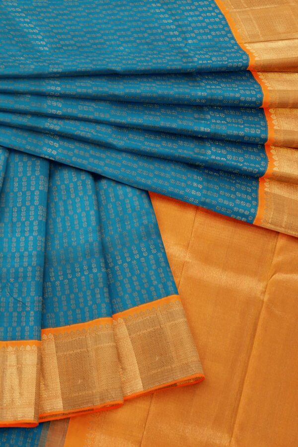 Torqouise Blue saree with Orange Border - Image 2