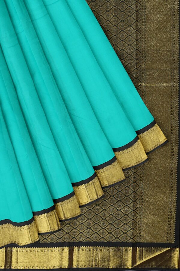 Torquiose Blue saree with Black and Gold border