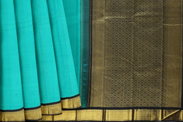 Torquiose Blue saree with Black and Gold border - Image 5