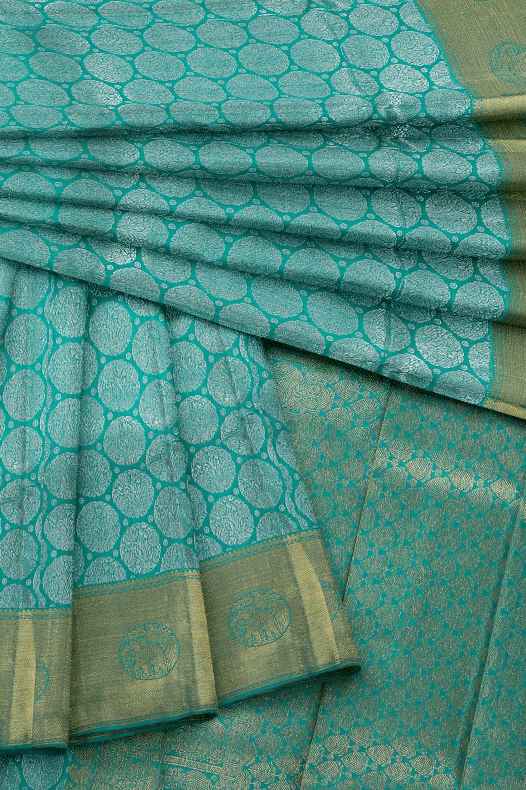 Turqouise Blue saree with Turquoise Blue border - Image 2