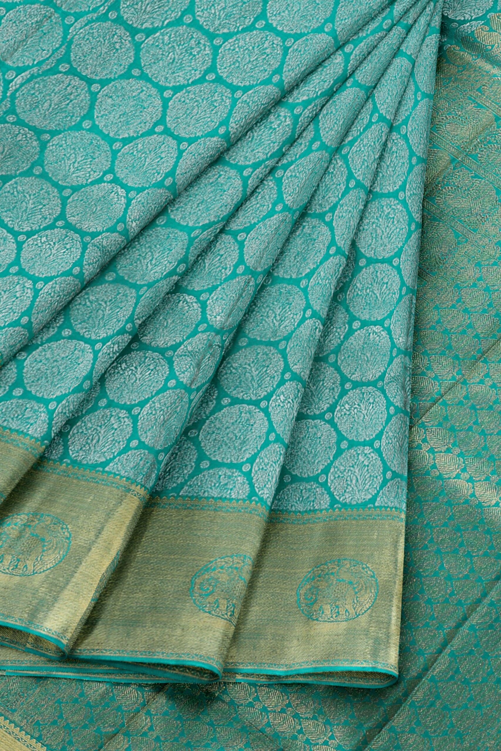 Turqouise Blue saree with Turquoise Blue border - Image 4