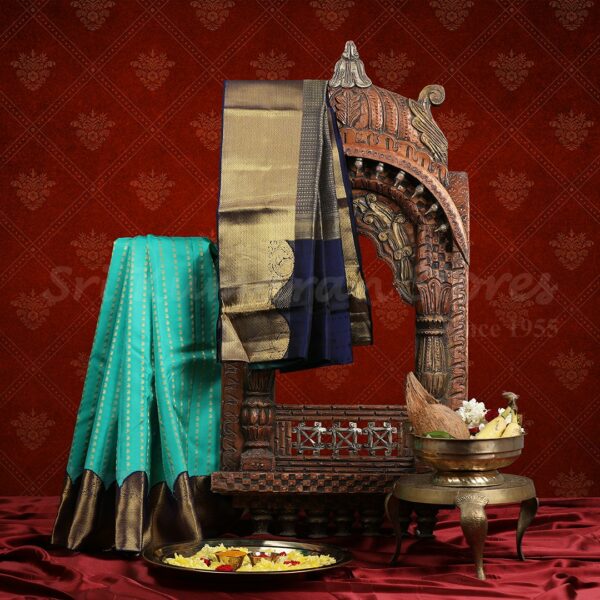 Turquoise Blue Saree With Dark Blue Border