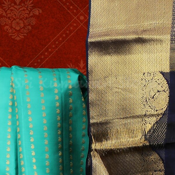 Turquoise Blue Saree With Dark Blue Border - Image 2