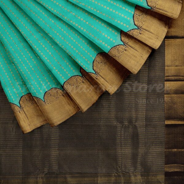 Turquoise Blue Saree With Dark Blue Border - Image 5