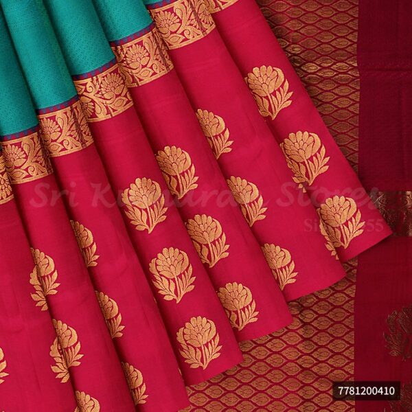 Turquoise Blue Saree With Red Border - Image 4