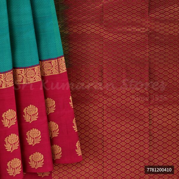 Turquoise Blue Saree With Red Border - Image 6