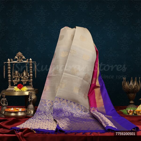 White Saree With Purple Border