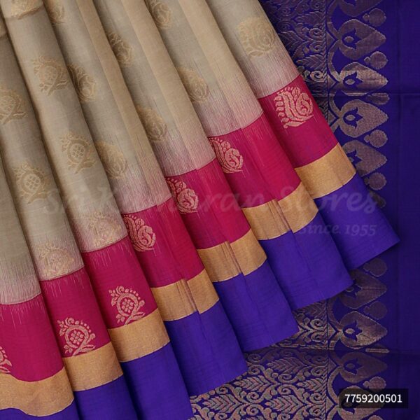White Saree With Purple Border - Image 4