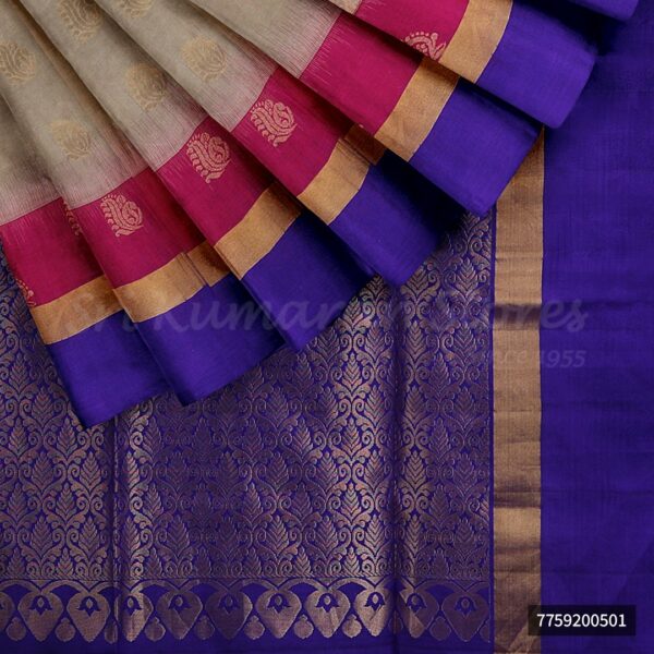 White Saree With Purple Border - Image 5