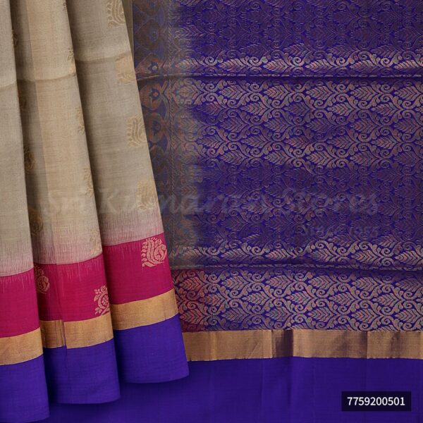 White Saree With Purple Border - Image 6