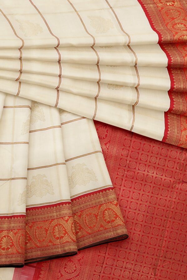 White saree with red border - Image 2