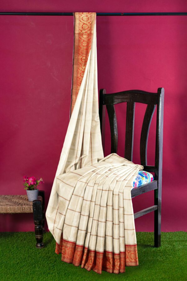 White saree with red border - Image 3