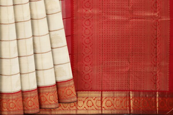 White saree with red border - Image 5