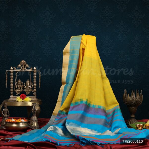 Yellow Saree With Blue border